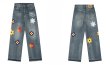 画像2: Unisex floral embroidery Emblem Denim Pant 男女兼用 ユニセックス デニムフラワー花エンブレム刺繡パンツ　ジーンズ (2)