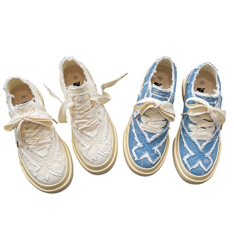 画像2: Unisex Damaged Design High Sole Skate Shoes Sneaker 男女兼用 ユニセックス ダメージ加工 ハイソール 厚底 スケート シューズ スニーカー スケシュー (2)
