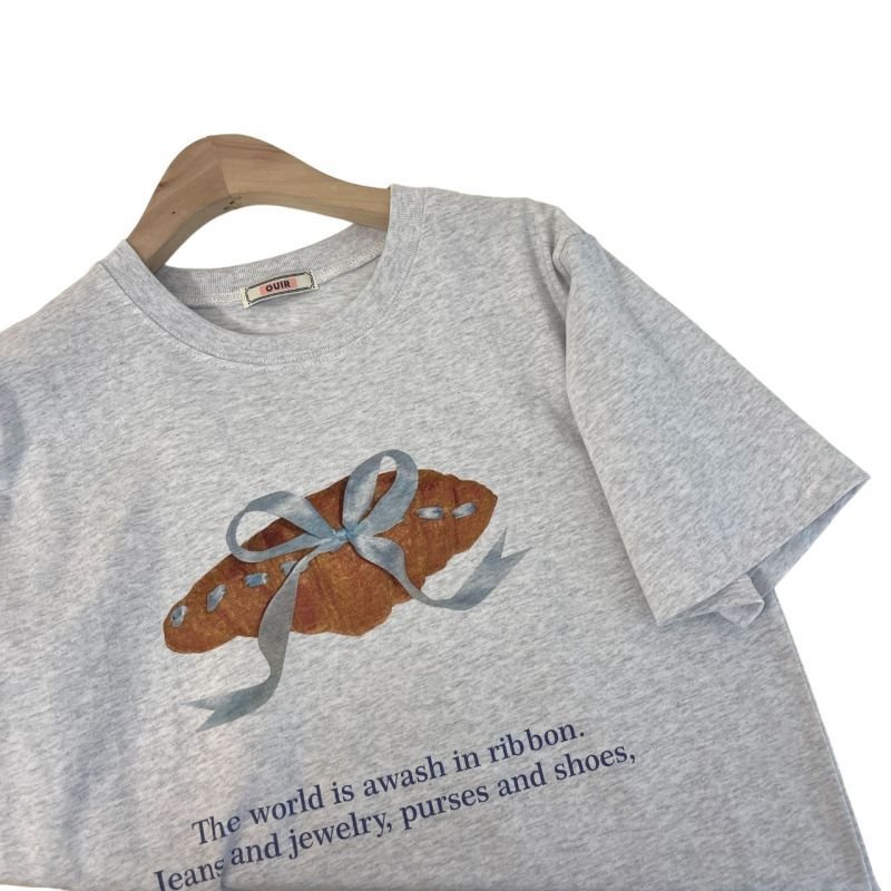 画像3: 24 Ladies Croissant Ribbon Printed Round Neck Short Sleeve T shirt クロワッサン　リボン　デザイン　ラウンド　ネック　半袖　Tシャツ (3)