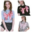 画像1: 24 Ladies Big Ribbon Short Sleeve Summer Sweater Tops ビッグ　リボン　デザイン　ラウンド　ネック　半袖　サマーセーター　トップス (1)