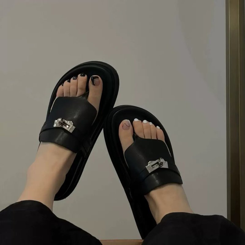 画像2: SALE セール Real Leather & PVC Cadena Flat sandals slippers shoes  本革レザー カデナ サンダル スリッパ フラット シューズ　 (2)