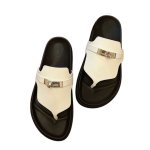画像1: SALE セール Real Leather & PVC Cadena Flat sandals slippers shoes  本革レザー カデナ サンダル スリッパ フラット シューズ　 (1)