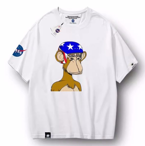 画像1: Unisex NASA×Monkey print round neck short sleeve T-shirt 　 ユニセックス男女兼用NASA×モンキープリントラウンドネック半袖 Tシャツ (1)