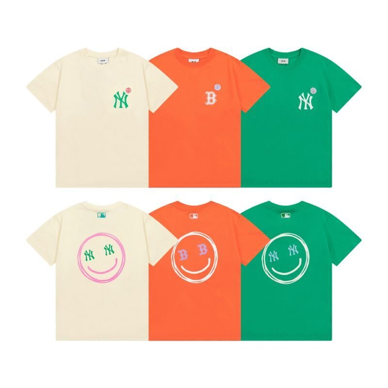 画像1: 24 Unisex MLB Smile Back Print NY or Boston T shirts  ユニセックス 男女兼用 MLB NY スマイル　バックプリント　ニューヨーク　ヤンキース　ボストン　レッドソックス　プリント Tシャツ (1)