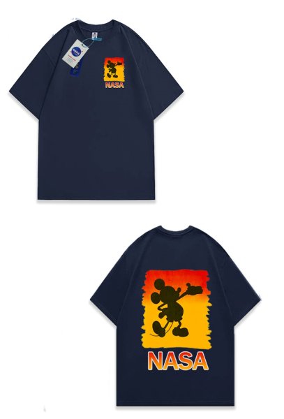 画像1: Unisex NASA x Silhouette Mickey Mouse Print round neck short sleeve T-shirt 　 ユニセックス男女兼用ナサ×シルエットミッキーマウスミッキーラウンドネック半袖 Tシャツ (1)