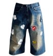 画像1: mickey mouse hand print wash 3/4 length denim pants 　 7分丈ハイウエストミッキーマウスハンドプリントデニム パンツ ジーンズ (1)