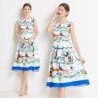 画像2: New Women's Mickey Minny comic cartoon printed dress ミッキー ミニー グラフィックペイント ロング丈 膝丈ワンピース ドレス (2)