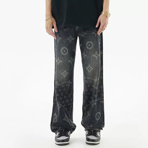 画像1: Men's Monogram Pring Denim Pants Jeans メンズ モノグラム デニム パンツ (1)