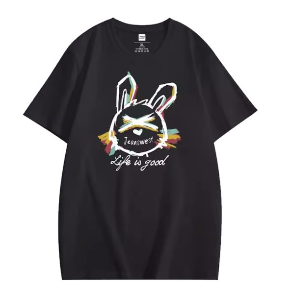 画像1: Unisex rabbit print  round neck short sleeve T-shirt 　 ユニセックス男女兼用グラフィック落書きラビットウサギプリント ラウンドネック半袖 Tシャツ (1)
