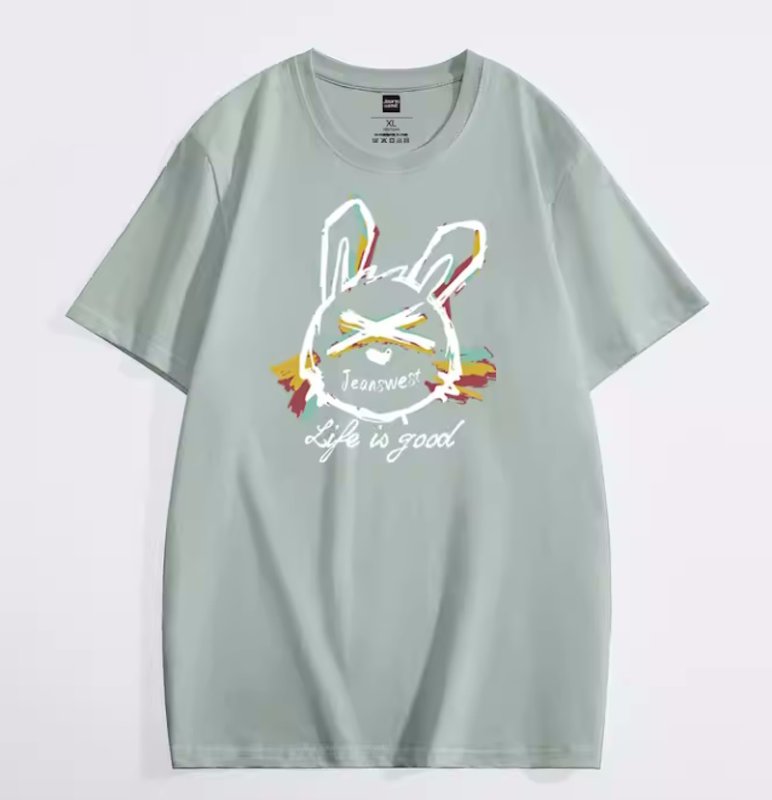 画像6: Unisex rabbit print  round neck short sleeve T-shirt 　 ユニセックス男女兼用グラフィック落書きラビットウサギプリント ラウンドネック半袖 Tシャツ (6)