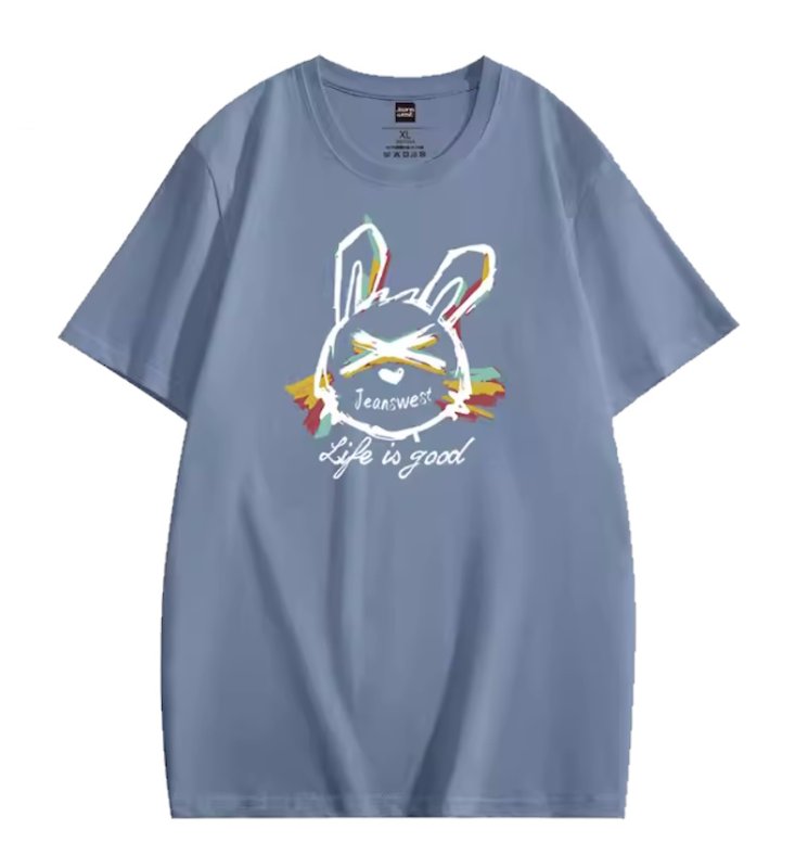 画像5: Unisex rabbit print  round neck short sleeve T-shirt 　 ユニセックス男女兼用グラフィック落書きラビットウサギプリント ラウンドネック半袖 Tシャツ (5)