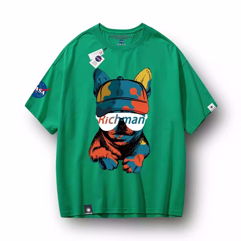 画像5: Unisex rich man bulldog ×NASA Print round neck short sleeve T-shirt 　 ユニセックス男女兼用リッチマンブルドッグ×NASAナサプリントラウンドネック半袖 Tシャツ (5)