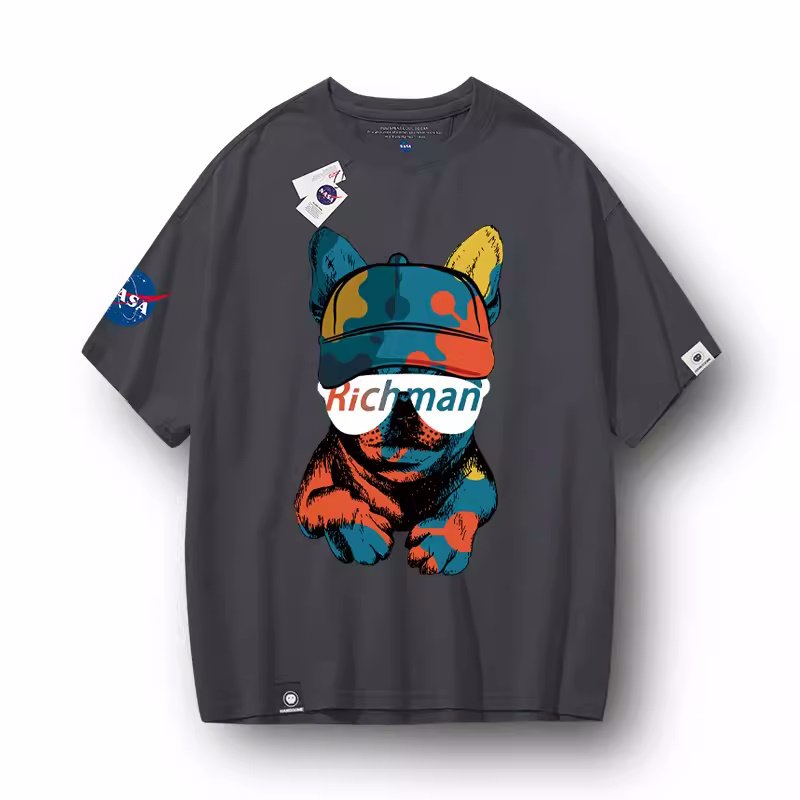 画像4: Unisex rich man bulldog ×NASA Print round neck short sleeve T-shirt 　 ユニセックス男女兼用リッチマンブルドッグ×NASAナサプリントラウンドネック半袖 Tシャツ (4)