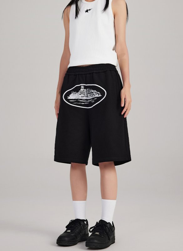 画像10: Unisex landscape print 3/4 length sweatpants ユニセックス　男女兼用　グラフィック落書き風景5分丈スエットパンツ (10)