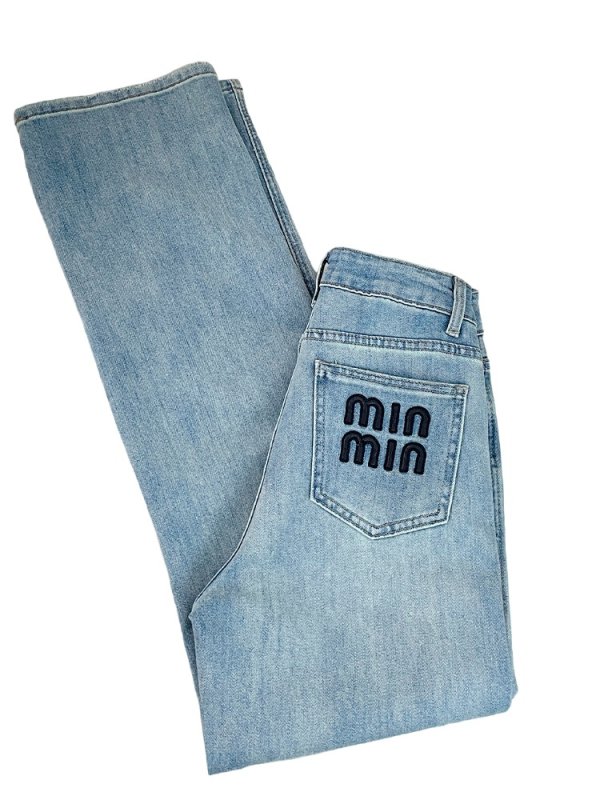 画像3: Ladies Embroidery Logo Stretch Straight Denim Jeans レディース　ストレッチ　刺繍　ロゴ　ストレート　デニム　ジーンズ (3)