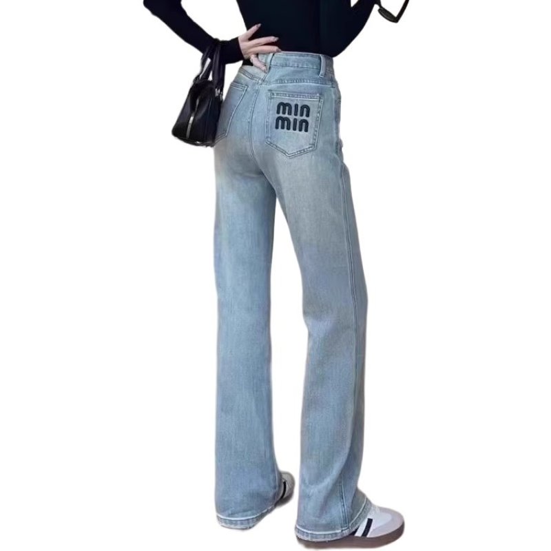 画像2: Ladies Embroidery Logo Stretch Straight Denim Jeans レディース　ストレッチ　刺繍　ロゴ　ストレート　デニム　ジーンズ (2)