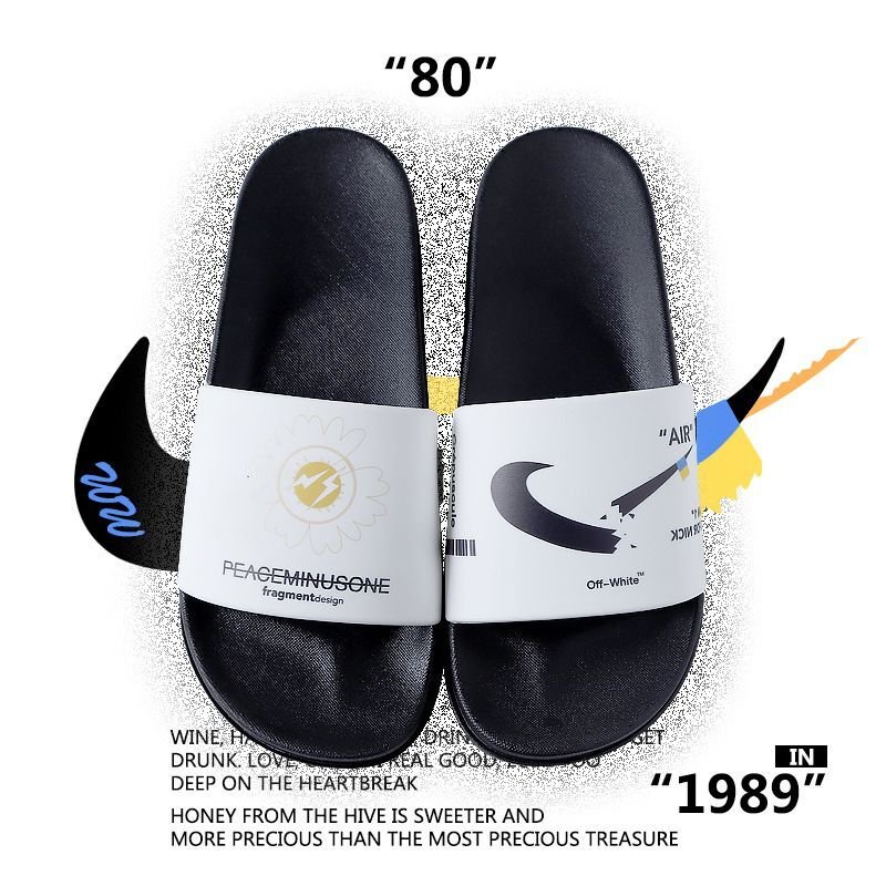 画像3: Broken swoosh x Flower chrysanthemums Flat Sandals  slippers ユニセック男女兼用 ブロークン スウォッシュ x 菊 レザーフリップフロップサンダルシャワーサンダル ビーチサンダル  (3)