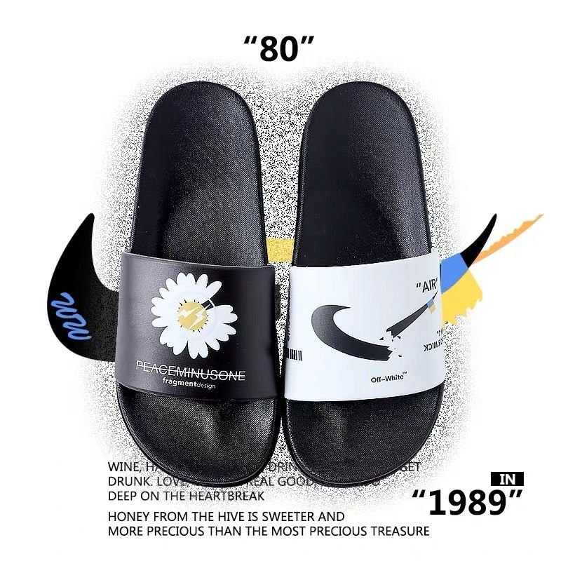 画像2: Broken swoosh x Flower chrysanthemums Flat Sandals  slippers ユニセック男女兼用 ブロークン スウォッシュ x 菊 レザーフリップフロップサンダルシャワーサンダル ビーチサンダル  (2)