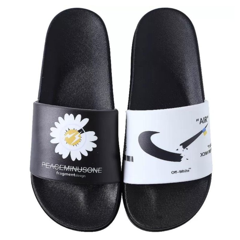 画像1: Broken swoosh x Flower chrysanthemums Flat Sandals  slippers ユニセック男女兼用 ブロークン スウォッシュ x 菊 レザーフリップフロップサンダルシャワーサンダル ビーチサンダル　 (1)