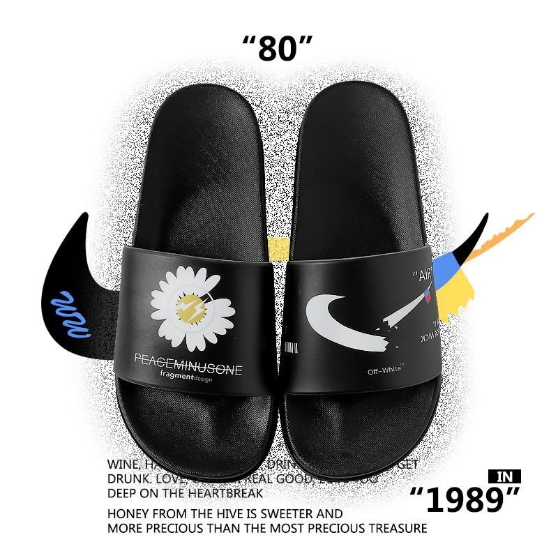 画像4: Broken swoosh x Flower chrysanthemums Flat Sandals  slippers ユニセック男女兼用 ブロークン スウォッシュ x 菊 レザーフリップフロップサンダルシャワーサンダル ビーチサンダル  (4)