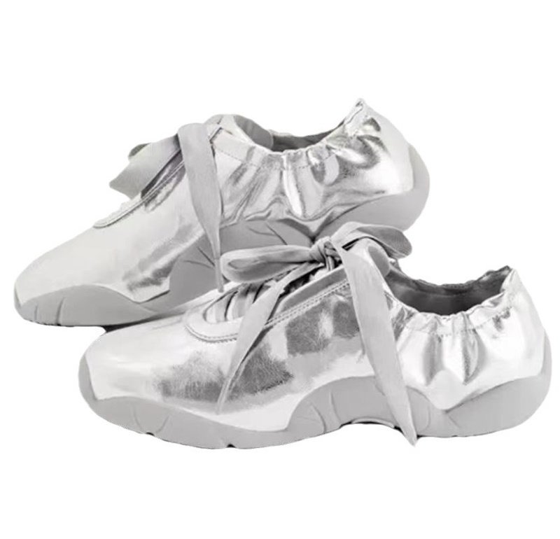 Women's Silver strap ballet shoes Flat pumps shoes シルバー