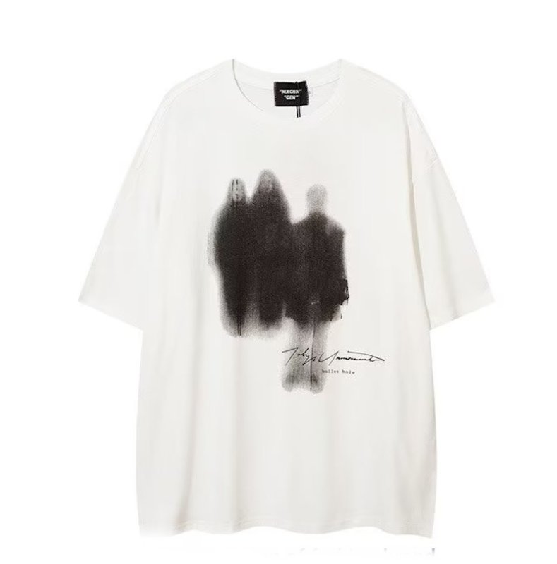 画像2: Unisex graffiti shadow print short-sleeved T-shirt  ユニセックス男女兼用グラフィックシャドー落書きプリントラウンドネック半袖 Tシャツ (2)