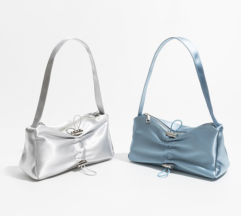 画像12: Unisex bow design drawstring pleated shoulder tote bag 　ユニセックス　男女兼用 巾着リボンアンダーアームトートショルダートートバッグ (12)