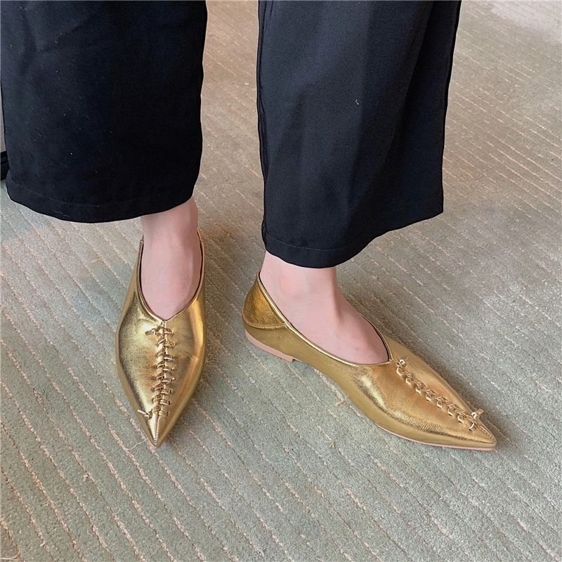 画像4: Women’s Pointed toe mesh leather flat pumps shoes 　ポインテッドトゥメッシュ レザーフラットパンプスシューズ (4)