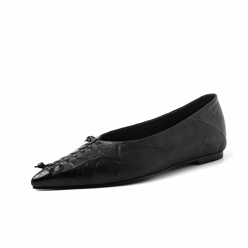 画像1: Women’s Pointed toe mesh leather flat pumps shoes 　ポインテッドトゥメッシュ レザーフラットパンプスシューズ (1)