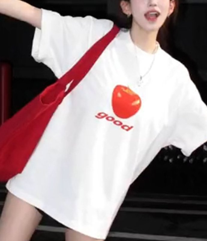 画像4:  Unisex Apple & GOOD logo T-shirt  ユニセックス 男女兼用 アップル＆GOODロゴ Tシャツ 可愛いデザイン (4)