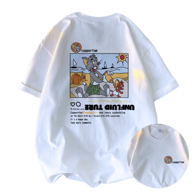 画像4: 24 Copperlom TOM &JERRY alphabet cartoon anime Instagram tshirt オーバーサイズ ユニセックス 男女兼用 トム&ジェリー プリント インスタグラム Copperlom レターロゴ入り 半袖Tシャツ (4)