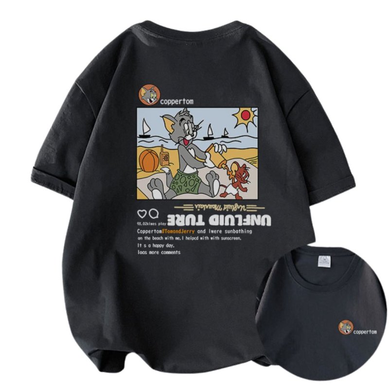 画像2: 24 Copperlom TOM &JERRY alphabet cartoon anime Instagram tshirt オーバーサイズ ユニセックス 男女兼用 トム&ジェリー プリント インスタグラム Copperlom レターロゴ入り 半袖Tシャツ (2)