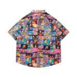 画像2: Unisex Simpsons Patterned all over Short Sleeve Shirt Tops ユニセックス　男女兼用　シンプソンズ　総柄　半袖　シャツ　トップス (2)