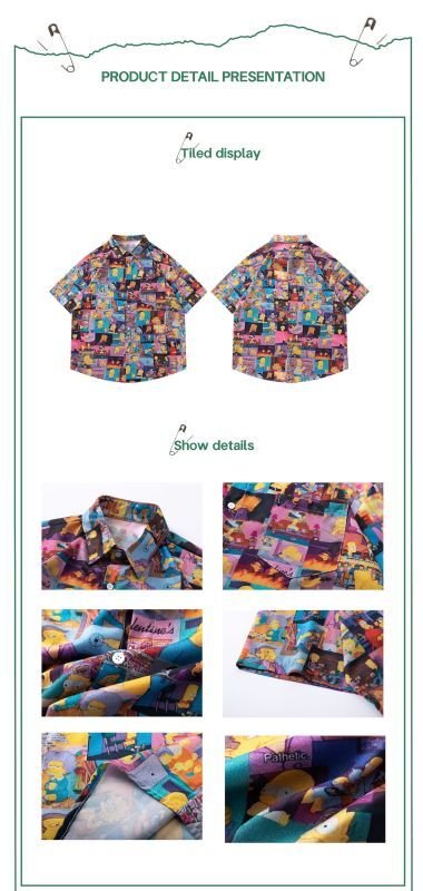画像3: Unisex Simpsons Patterned all over Short Sleeve Shirt Tops ユニセックス　男女兼用　シンプソンズ　総柄　半袖　シャツ　トップス (3)