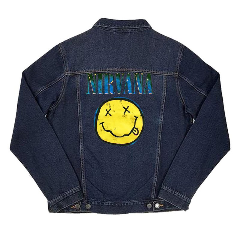画像1: Unisex Vintage Design NIRVANA Logo Denim Jacket ユニセックス　男女兼用　ヴィンテージ　デザイン　ニルヴァーナ　ロゴ　デニム　ジャケット　Gジャン　ブルゾン (1)