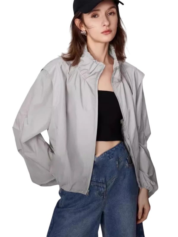 画像3: 24 Urban Casual Simple Nylon Jacket for women アーバン カジュアル シンプルデザイン ナイロン ジャケット ブルゾン (3)