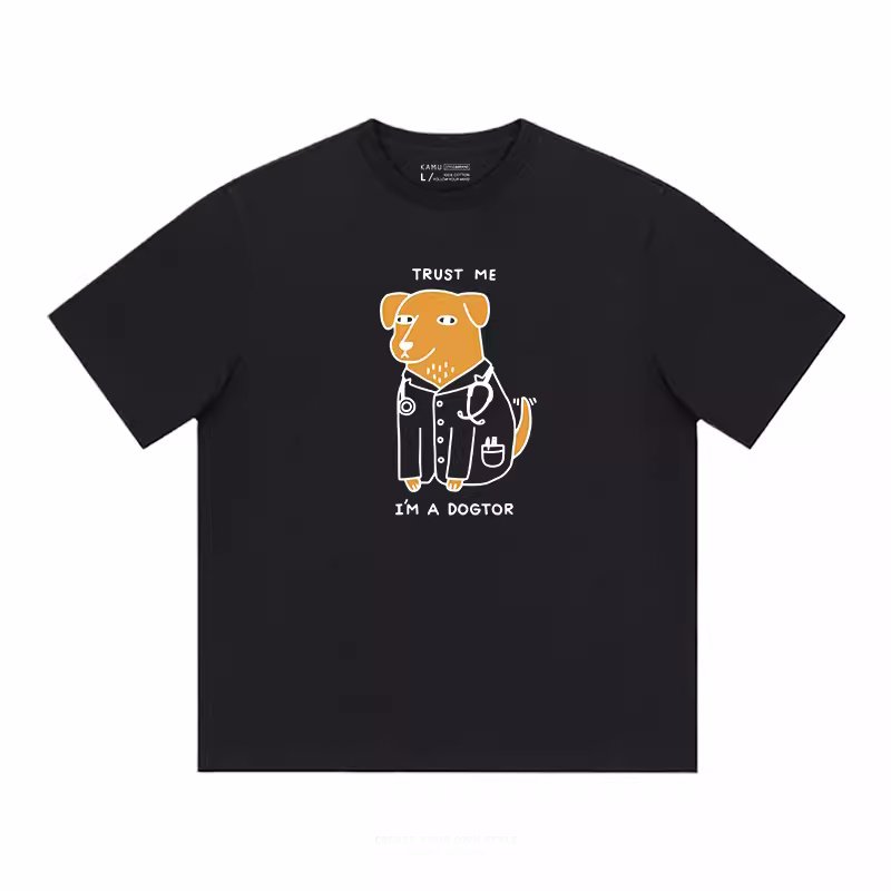 画像1: Unisex doctor dog print short sleeve T-shirt　ユニセックス 男女兼用 doctor dogドッグ犬プリント 半袖T シャツ (1)