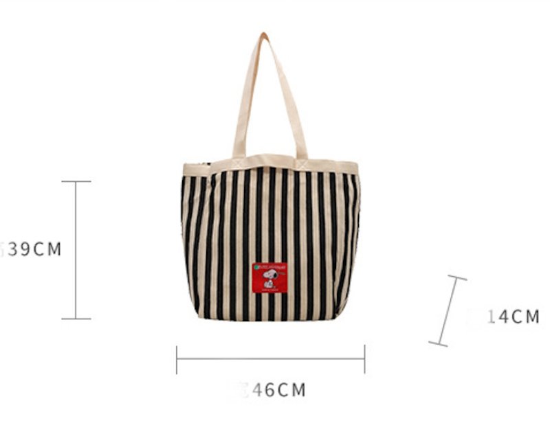 画像8: Unisex  striped canvas large capacity Snoopy tote bag  shoulder  shopping handbag　ユニセックス　男女兼用キャンバスストライプ ボーダー スヌーピートートショルダースバッグ (8)