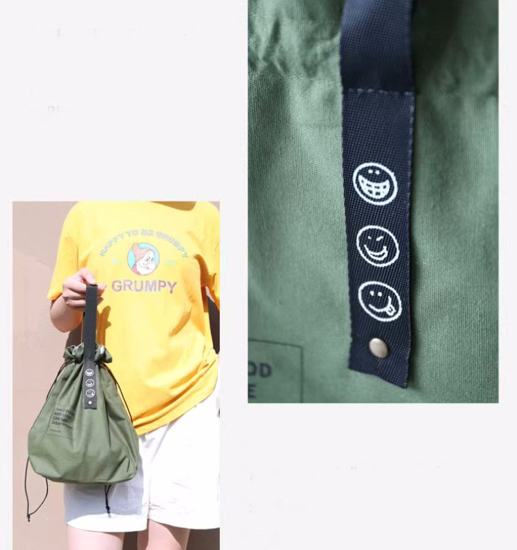 画像5: Unisex Drawstring Tin Foil Insulated Cold Portable Lunch Box 　ユニセックス　男女兼用 スマイルコールドポータブルランチボックストートバッグ (5)