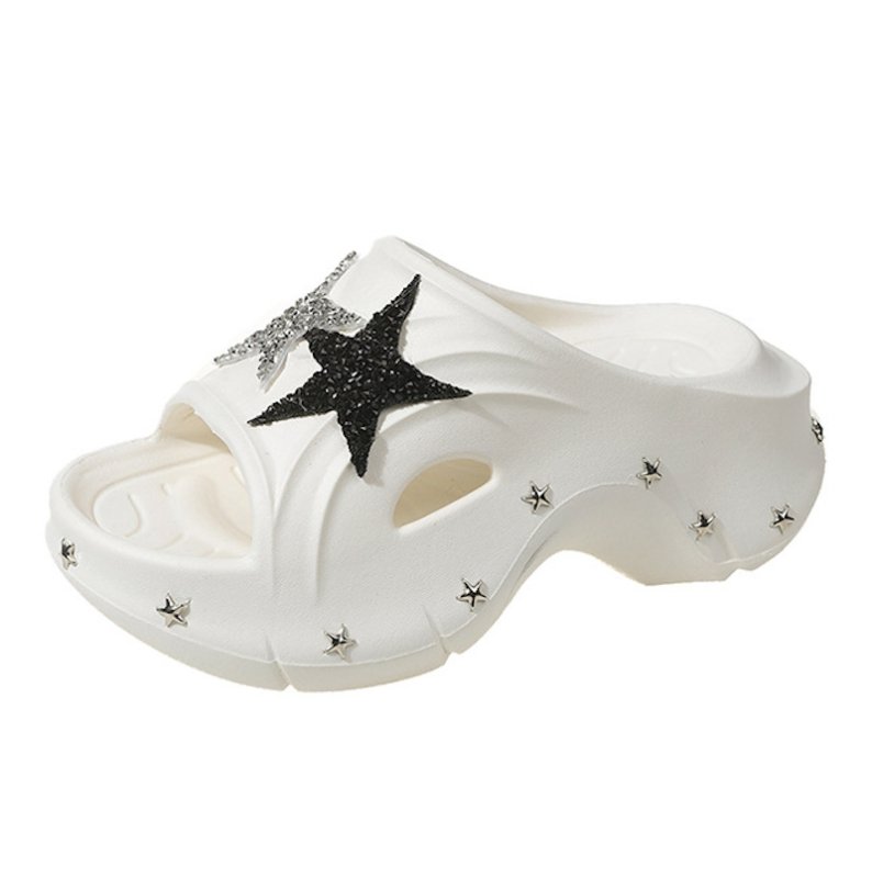 画像1: Rhinestone Star Platform Clock Sandal Slippers  ユニセックス 男女兼用厚底プラットフォームラインストーンスター星サンダル シャワーサンダル ビーチサンダル スニーカー　 (1)