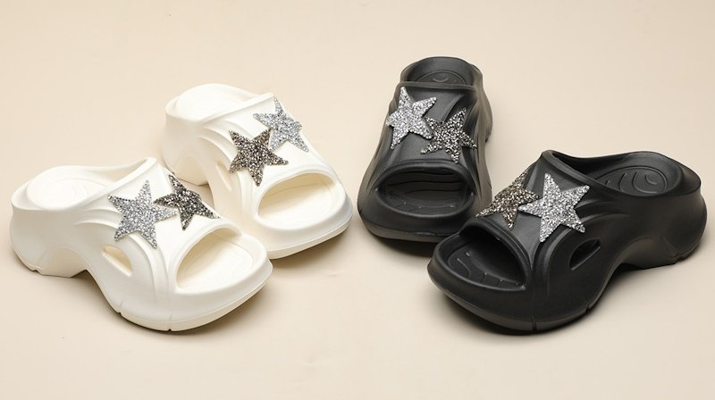 画像9: Rhinestone Star Platform Clock Sandal Slippers  ユニセックス 男女兼用厚底プラットフォームラインストーンスター星サンダル シャワーサンダル ビーチサンダル スニーカー　 (9)