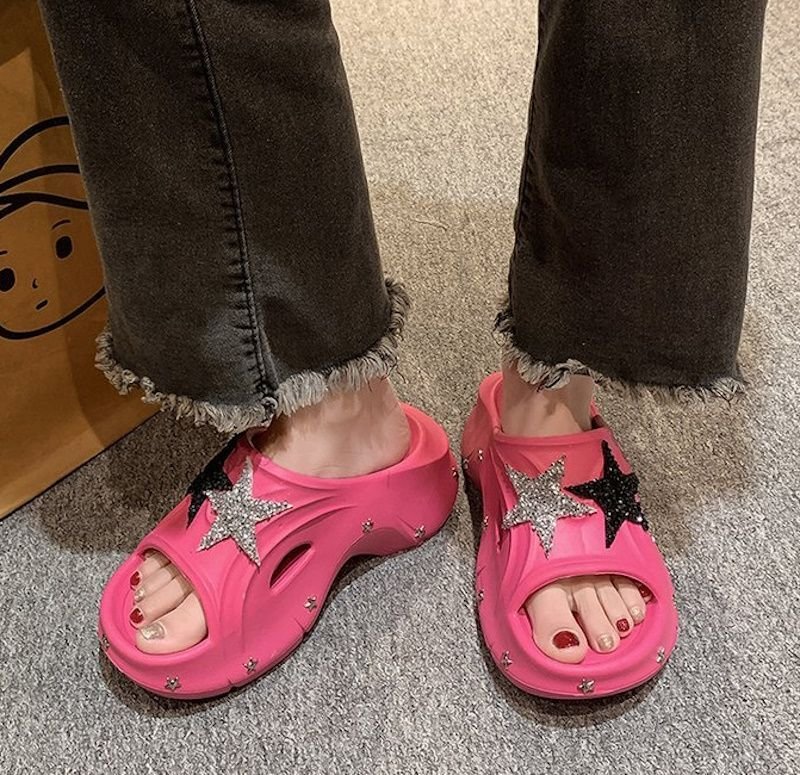 画像14: Rhinestone Star Platform Clock Sandal Slippers  ユニセックス 男女兼用厚底プラットフォームラインストーンスター星サンダル シャワーサンダル ビーチサンダル スニーカー　 (14)