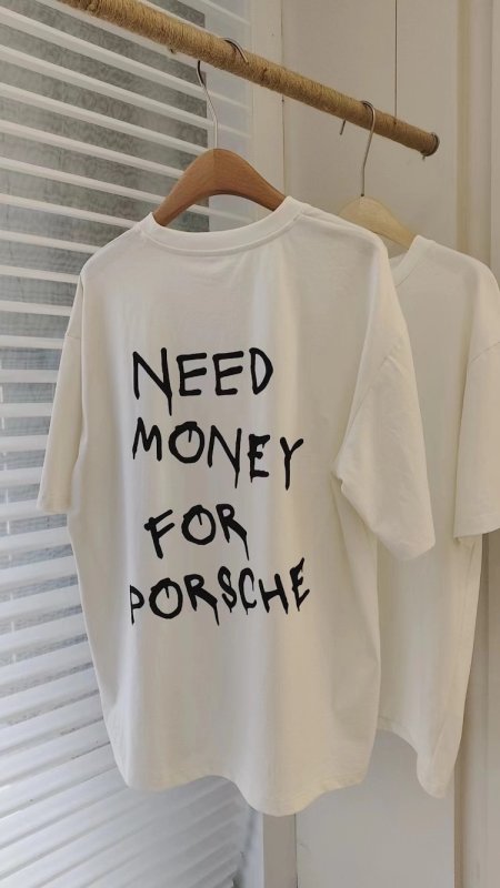 画像3: Unisex Need Money For Porsche Oversized Short Sleeve T-Shirt ユニセックス 男女兼用 二ード マネー フォーポルシェ スローガンプリント 半袖 Tシャツ (3)