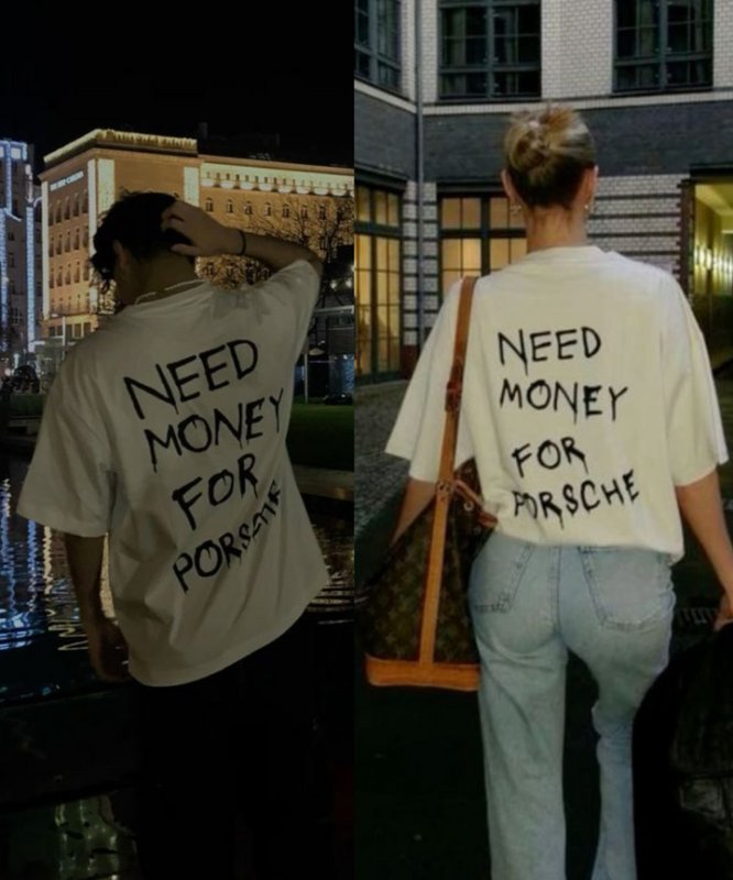 画像6: Unisex Need Money For Porsche Oversized Short Sleeve T-Shirt ユニセックス 男女兼用 二ード マネー フォーポルシェ スローガンプリント 半袖 Tシャツ (6)