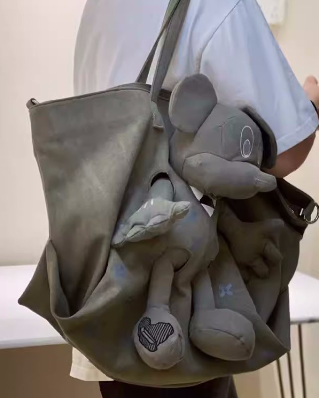 画像4: Mickey casual bag Large capacity canvas bag ミッキーマウス キャンバス カジュアル ショルダートートバッグ ミッキーマウスぬいぐるみ ショッピング バッグ (4)