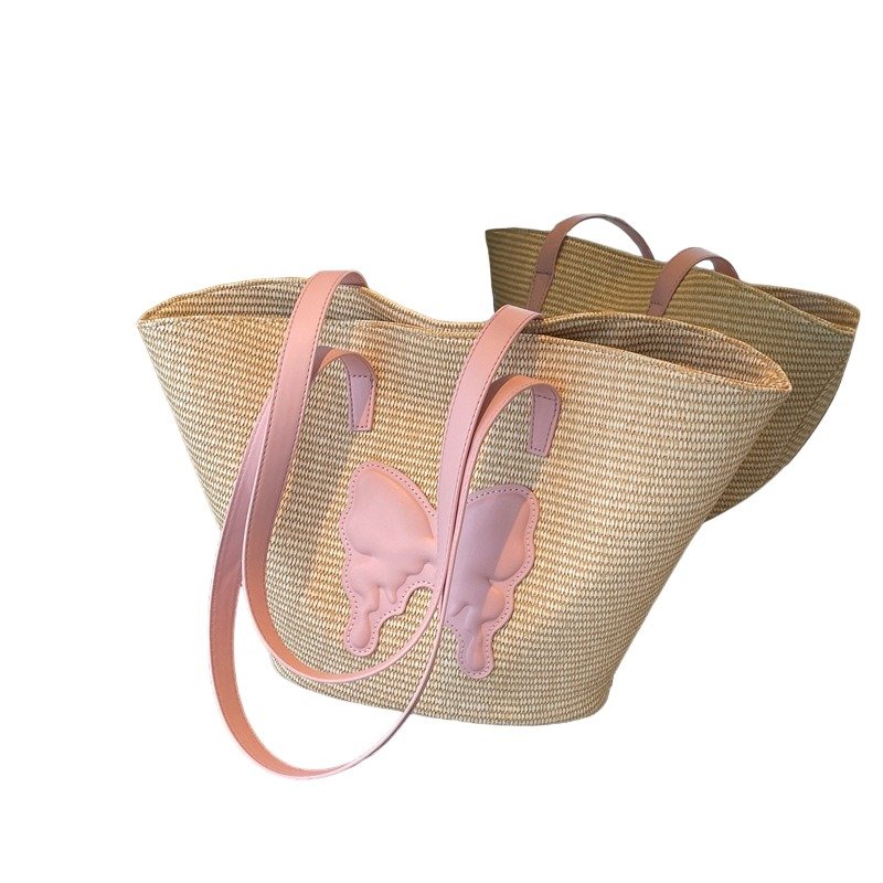 画像4: Cute Ribbon Straw Bag 4 Colors　可愛い　リボン　デザイン　カゴ　ストロー　バッグ　ハンドバッグ (4)