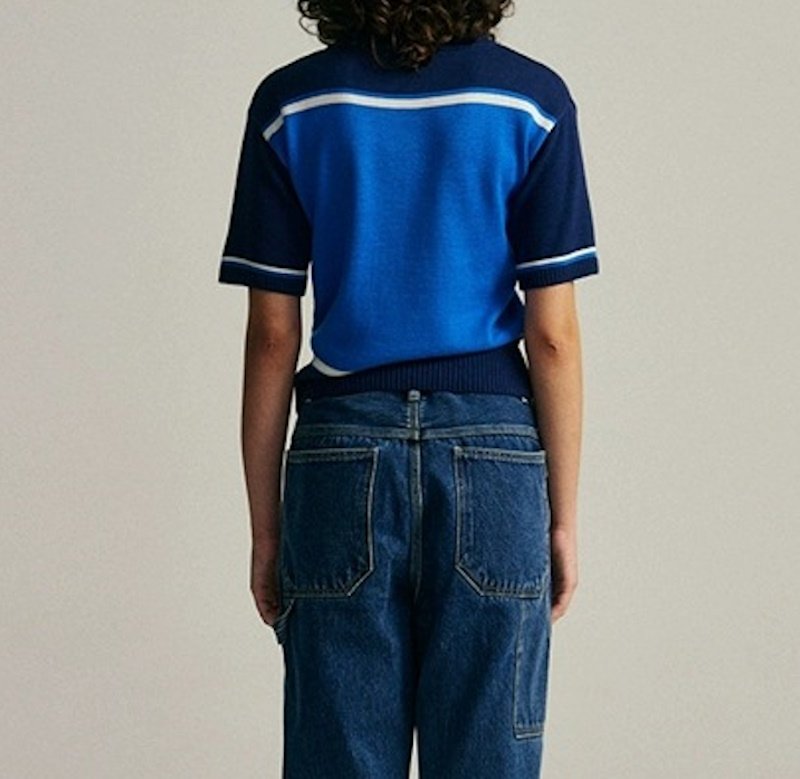 画像3:  Ladies Contrast color round neck short sleeve knit sweater  Tops コントラストカラーラウンド　ネック　半袖　サマーセーター　トップス (3)