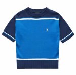 画像4:  Ladies Contrast color round neck short sleeve knit sweater  Tops コントラストカラーラウンド　ネック　半袖　サマーセーター　トップス (4)