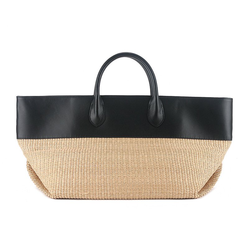 画像3: Raffia Leather Big Tote bag ラフィア　本皮　レザー　トート　ハンド　バッグ (3)