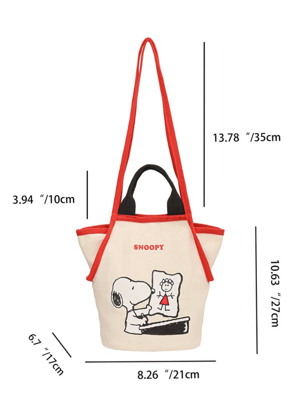 画像10:  Snoopy Canvas Bucket Tote Shoulder Crossbody Bag Shopping Bag スヌーピーキャンバスバケットトートショルダークロスボディーバッグ (10)